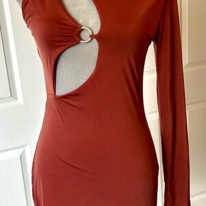 Just In Elegant Rust One-Shoulder‎ Dress Size Large
